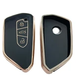 Volkswagen Golf 8 Seat Cupra Skoda Octavia Uyumlu Kumanda Anahtar Kılıfı Oto Anahtarlık Siyah Gold - 2