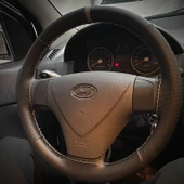 DİKİŞLİ DİREKSİYON KILIFI İTHAL SİYAH DERİ NOKTALI DERİ GRİ YÜZÜK GRİ DİKİŞLİ HYUNDAİ GETZ İÇİN thumbnail 1