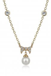 Piano Jewellery Gravity Fiyonk ve İnci Altın Kolye 14 Ayar - 2