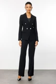 Ekol Minimalist Çift Düğmeli Uzun Kollu Kadın Blazer Ceket - İş & Günlük - 2