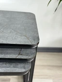 Vera Tekerlekli Zigon Sehpa Takımı Antrasitgri Mermer Desen Salon Oturma Salonu Ofis - 4
