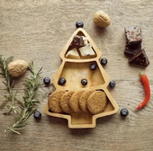 Ahşap Sunumluk Çerezlik Çam Ağaç Şekli Servis Meyve Tabağı Tepsi 3 Bölmeli Kahvaltılık - 1