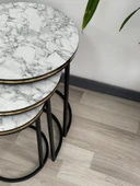 Ada 3lü Zigon Sehpa C Sehpa Mermer Desenli Yan Sehpa Sehpa Takımı Salon Oturma Salonu Ofis - 6