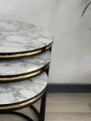 Ada 3lü Zigon Sehpa C Sehpa Mermer Desenli Yan Sehpa Sehpa Takımı Salon Oturma Salonu Ofis - 3