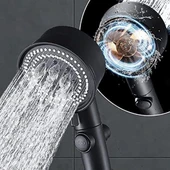 Süper Tazyik Arttırıcı Pervaneli 5 Fonksiyonlu Start Stoplu Siyah Duş Başlığı - 4