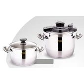 FMS Venüs İkiz 5 + 7 Litre Güveç Düdüklü Tencere Seti + Cam Kapak Siyah 3029 - 1