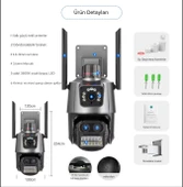 IP66 Su Geçirmez 9MP Çift Lensli 8X Zomlu Wifi PTZ Pollis Çakarlı GÜvenlik Kamerası - 2