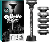 Gillette Mach 3 Charcoal Tıraş Makinesi + 6 Up Yedek Tıraş Bıçağı + Premium Stand thumbnail 1