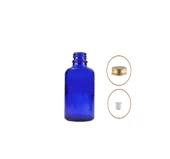 30ml mavi şişe sarı metal düz kapaklı, 24 adet, cam şişe, esans şişesi, yağ şişesi, kozmetik şişesi - 1