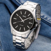 Q&Q A484J202Y Siyah Gümüş Çelik Kordonlu Takvimli Erkek Kol Saati thumbnail 2