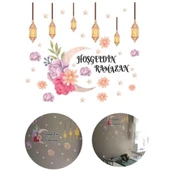 Çiçek Temalı Fenerli Hoşgeldin Ramazan Dekoratif Cam Duvar Sticker Seti - 3