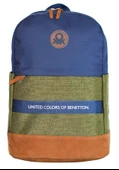 United Colors Of Benetton Üç Bölmeli Retro Erkek Çocuk Sırt Çantası - Lacivert Yeşil - Günlük Okul Seyahat thumbnail 1
