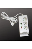 Premio 3 lü Temassız Hızlı Şarj 4 USB' Li 1 TYP-C Girişli Grup Priz Beyaz Renk - 2