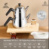 Amboss Cooper 3 Parça Paslanmaz Çelik Süzgeçli Çaydanlık Seti thumbnail 2