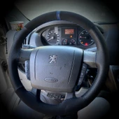 DİKİŞLİ DİREKSİYON KILIFI NUBUK NOKTALI DERİ MAVİ YÜZÜK MAVİ DİKİŞLİ PEUGEOT BOXER İÇİN - 1