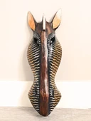 Zebra Mask 2 Totem Aborjin Tipi Duvar Objesi Mindi Ağacı El Oyması Büyük Boy 40 cm - 2