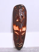 Ahşap Oyma Timsah Surat Mask Totem Aborjin Tipi Duvar Objesi Mindi Ağacı El Oyması 30 cm - 2