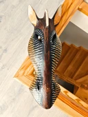 Zebra Mask 2 Totem Aborjin Tipi Duvar Objesi Mindi Ağacı El Oyması Büyük Boy 40 cm - 1