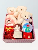 Sevgiliye Özel Kutu İçinde 3 Adet Işıklı Mini Küre ve Yavru Ayıcıklar Hediye Kutusu - 1