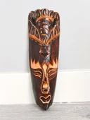 Ahşap Oyma Kuş Surat Mask Totem Aborjin Tipi Duvar Objesi Mindi Ağacı El Oyması 30 cm - 2