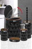 Okyanus Home Diamond Siyah Ahşap Click Kapak Banyo Seti 5'li - 2