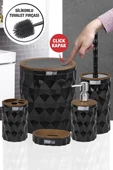 Okyanus Home Diamond Siyah Ahşap Click Kapak Banyo Seti 5'li - 1