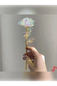 3 adet Sonsuzluk Gülü Rengarenk Hologramlı Sevgiliye Hediye 24 Cm - 3