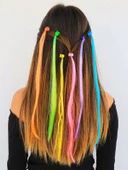 6 Lı Mandal Tokalı Rainbow Renkli Saç Tüyü Takma Postiş Saç Mandal - 3