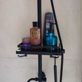 Siyah Duş Borusuna Sabitlenen Banyo Duş Rafı Şampuanlık Sabunluk Organizer - 5