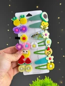 Yeşil Meyve Tema  14 Lü Set Çocuk Saç Tokası Seti Çoklu Figürlü Toka Set - 3