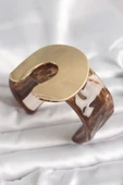 Kahverengi Mermer Desen Akrilik Plastik Gold Nal Model Plaka Vintage Kadın Bilezik - TJ-BB6678 - 1