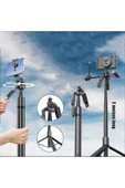 ASFAL 205 cm Profesyonel Selfie Çubuğu Bluetooth Kumandalı Taşınabilir 360 Derece  Dönen Sağlam Tripod thumbnail 2