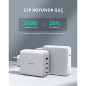 AUKEY PA-B7S-WH 100W DÖRT BAGLANTI NOKTALI PD GAN DUVAR SARJ CIHAZI - 2