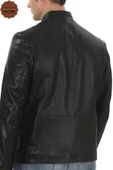 Erkek Hakiki Derimont Siyah Kuzu Derisi Ceket Fermuarlı Cepli El Yapımı Motorcu Tarzı Slim Fit - 6