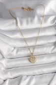 316L Çelik Gold Renk Zincir Zirkon Taşlı Kalp Model Kadın Kolye - TJ-BKO9786 - 2
