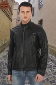 Erkek Hakiki Derimont Siyah Kuzu Derisi Ceket Fermuarlı Cepli El Yapımı Motorcu Tarzı Slim Fit - 7