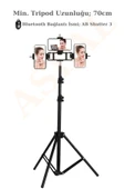 ASFAL Bluetooth Kumandalı 210 Cm Tripod 3 Adet Multi Telefon Tutuculu Selfie Çubuğu Telefon, Kamera, Lamba - 2
