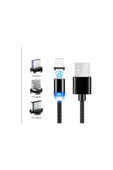 ASFAL 3 In1 Micro Usb/type-c/lightning Ledli Mıknatıslı Manyetik Şarj Kablosu Kırmızı thumbnail 5