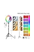 ASFAL Rgb Renkli 10 Inç Led Halka Işık Youtuber Selfie Canlı Yayın Işığı 210 Cm Tripod thumbnail 2