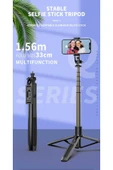 ASFAL Bluetooth Uyumlu Kumandalı Taşınabilir  Selfie Çubuğu Katlanabilir 156 cm Tripod - 3