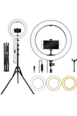 ASFAL 14 Inç Ring Light Youtuber Led Işıklı Telefon Tutuculu 210 Cm Tripod Kuaför Makyaj Işığı - 1