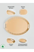 Lalin Tepsi Metal Oval Servis Tepsisi, Romantik Tepsi, Büyük Tepsi,çay Kahve Tepsisi thumbnail 3