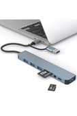 7 In 1 Usb ve Type-c To Usb A + Type-C Usb 3.0 Çevirici Adaptör Çok Portlu Çoklayıcı Usb Hub - 4