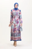 Amelya Farbalı Kuşaklı Viskon Elbise S-M-L-XL Beden - 6
