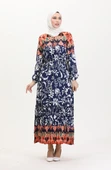 Amelya Farbalı Kuşaklı Viskon Elbise S-M-L-XL Beden - 1