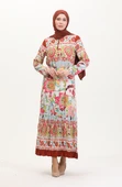 Amelya Farbalı Kuşaklı Viskon Elbise S-M-L-XL Beden - 2