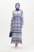 Amelya Farbalı Kuşaklı Viskon Elbise S-M-L-XL Beden - 7