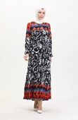 Amelya Farbalı Kuşaklı Viskon Elbise S-M-L-XL Beden - 5
