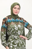 Amelya Farbalı Kuşaklı Viskon Elbise S-M-L-XL Beden - 10