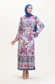 Amelya Farbalı Kuşaklı Viskon Elbise S-M-L-XL Beden - 7